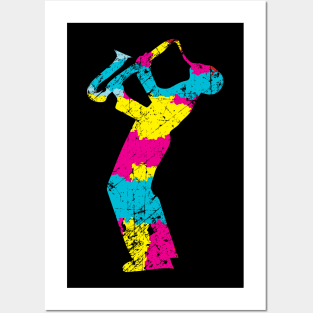 Colorful Pop Art Style Saxophone Musician Posters and Art